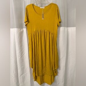 Levaca Mustard High-Low Short Sleeve Dress